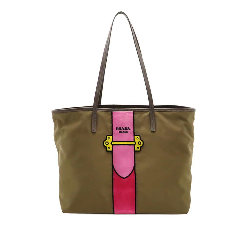 Pre-Loved Prada Saffiano Trimmed Tessuto Velluto Ricamo Trompe L Oeil Tote